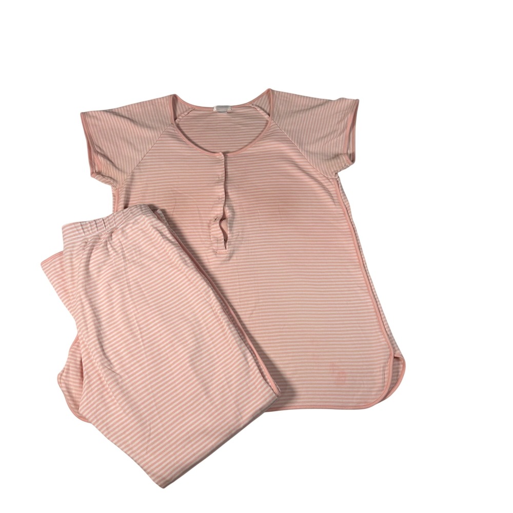 LAKE Pajamas Set Women S Pink White Striped Pima Cotton Henley Coastal Sleep